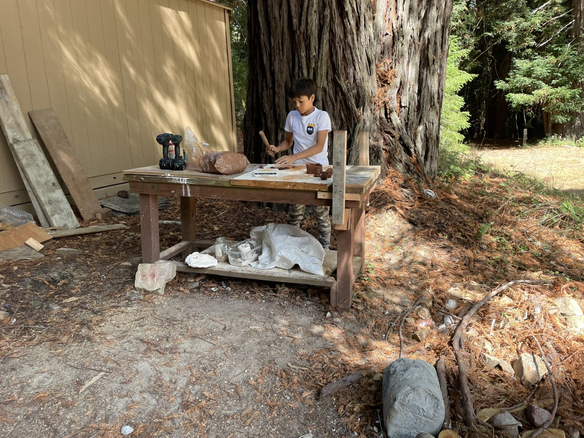 Students working with clay